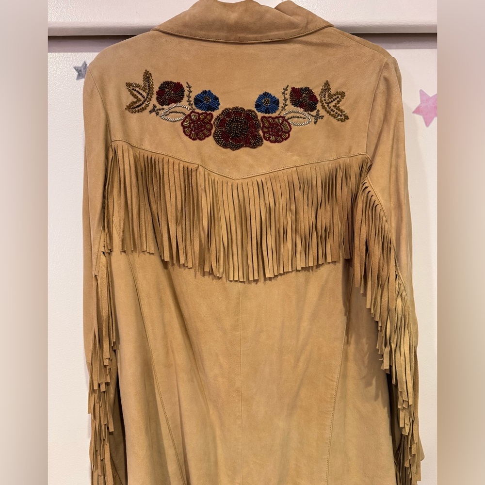 RARE Free People Vintage Sydney Fringed Beaded Suede Jacket - Tan - Picture 6 of 8